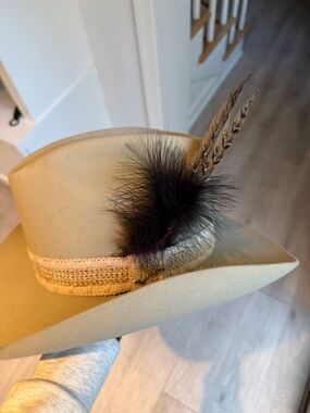 Stetson Tan Felt Western Hat with Black Feather Trim